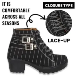 krafter Women's Buckle Boots – Stylish Faux Leather High Ankle Boots for Winter & Casual Wear – Comfortable & Durable image 3