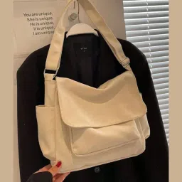 Canvas Messenger Bag, Casual Crossbody Shoulder Bag with Flap Closure image 4