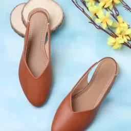 bbbrandsbucket Women's Tan Slingback Flats – Elegant PU Leather Pointed Toe Shoes with V-Cut Design for Office & Casual Wear image 1