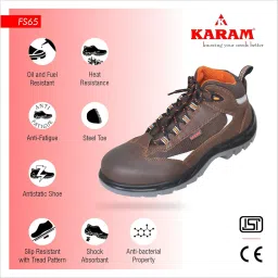 karam FS65 Brown Leather Safety Shoes for Men with Orange Lining | Double Density with Steel Toe | Antistatic, Antislip, Oil & Heat Resistant image 4