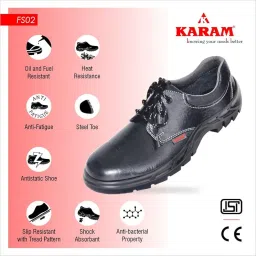 karam FS02 Black Leather Safety Shoes for Men | Single Density with Steel Toe | Antistatic, Antislip, Oil & Heat Resistant image 5