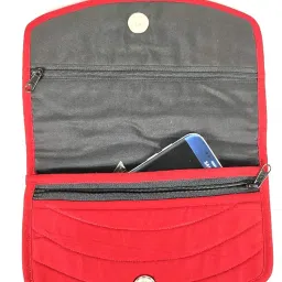 srishopify Handcrafted Hand Purse For Women Clutch Handmade, Ethnic Traditional Cotton Ladies Wallet For Mobile Phone, Gift Purpose Birthday, Mothers Day, Sister, Mom | Medium 8.5 Inch, Red image 2