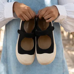 theater Jiro Women's Mary Jane Canvas Flats | Slip-On Round-Toe Shoes with Adjustable Strap | Comfortable & Lightweight | Formal & Casual Wear image 5