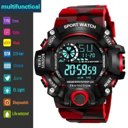 shocknshop Digital Sports Multi Functional Black Dial Watch for Mens Boys -315RED image 4