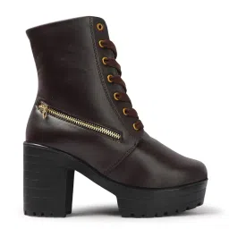 strasse paris Amazing Design Women's Ankle Length Block Heel Black Stylish And Fashionable Boots Lace up & Side Zip | Stylish Latest & Trendy Boots for Women image 4