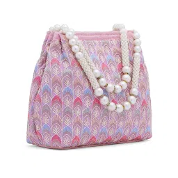 yellow chimes Potli Bags for Ladies for Wedding | Traditional Potli Handbags for Women | Pearl Beaded Wristlet Handmade Embroidery Worked Potli Bag | Ideal for Parties Weddings or Traditional Events image 5