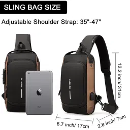 isdula Sling Bag for Men Anti-theft USB Crossbody Shoulder Backpack Purse Waterproof PU Leather Chest Bag Travel Daily Use image 5