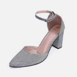 dot21 Women's TPU Heels with Bow Detail, Ankle Loop & Pointed Toe | Lightweight Stylish & Comfortable | Office Party Festival Occasion | Summer and Rainy Weather - Silver, Anti-Slip Sole image 1