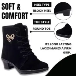 krafter Women's And Girls Classic Winter Suede velvet High heel Boots Casual, Outdoor and Holiday Outings image 2