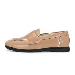 marswalk LadyGrey Patent Loafers, Beige with White Piping, EVA Foam Insole image 2