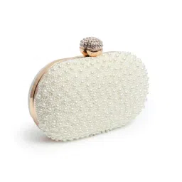 the tan clan Asad All White Pearl Hand Embroidered Clutch Purses Luxury Evening Handbags image 2
