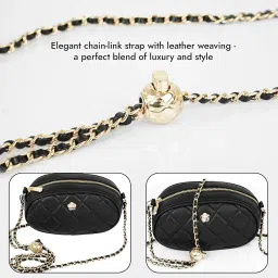 storite PU Leather Quilted Sling Bag with Detachable Chain Strap, Crossbody Bag with Multi-Compartment for Women and Girls - Black image 4