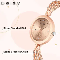matrix Daisy Collection | Stone Studded Dial with Designer Stone Studded Bracelet Chain Analog Watch for Women & Girls image 3