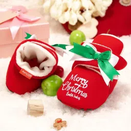 neska moda 6 To 12 Months Baby Boys & Girls Soft Cotton Merry Christmas Hook & Loop Closure Booties (Red) - BT5101 image 4