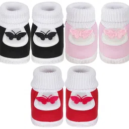 neska moda 6 To 12 Months Baby Boys & Girls Pack of 3 Pair Cotton Butterfly Booties image 1