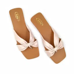 zahu women flats slippers stylish model fashion flat casual daily use beige cream off white sandals t-strap flip flops for girls ladies slipper chappal image 4