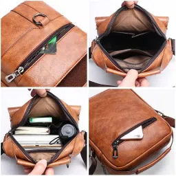 handcuffs Mens Messenger Bag Leather Side Sling Shoulder Crossbody Small Slinger Mini Casual Office Travel Bags image 4