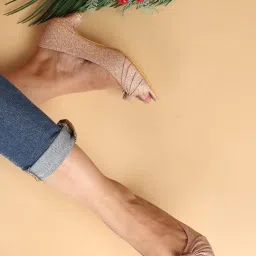 xe looks Women's Gold Elegant Low Heels | Sparkling Peep Toe Pumps with Chic Knot Design Peep Toes For Girls & Women image 3