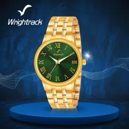 wrightrack Astrological Gold Full Roman Green Dial Golden Stainless Steel Bracelet for Luck and Prosperity Men's Analog Watch image 5