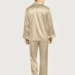 bellababebysk Bella Babe by SK Men Satin Beige Night Suit Full Sleeve with Contrast Piping image 1
