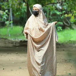 sawb Islamic Prayer Dress for Women- Free Size, Muslim Dress with Hijab, Jilbab/Namaz Khimar/Prayer Clothes Niqab Khimar, Islamic Premium Prayer Clothes, Mud Yellow floral Print color image 4