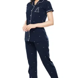 zeyo Women's Cotton Dot Printed Night Suit Set Of Shirt & Pajama Set image 3