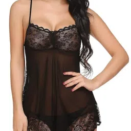 stylbase Lace Net Babydoll Lingerie for Women | Sexy Night Dress for Women Honeymoon | Nighty for Women Stylish with Side Slit | Elegant Ladies Night Dress & Night Wear | Bridal Honeymoon Dress image 3