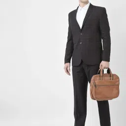 crimsoune club Men Brown Graph Checked Suit Set image 4