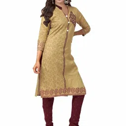 miraan Cotton Printed Readymade Salwar Suit For Women(MIRAANSAN8004, Beige) image 2