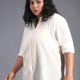 fab star- look great feel great. Women White Classic Spread Collar Curved Cotton Oversized Casual Shirt Long Sleeves Solid Cotton Oversized Casual Shirt White Black image 1