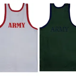Men White and Olive Army Printed Vests Combo image 1