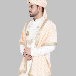 fashion weds Men Cotton Blend Printed Groom's Safa Shawl Stole Set, Wedding Safa/Turban with Stole, Dulha Groom Pagdi Dupatta (Beige) image 4