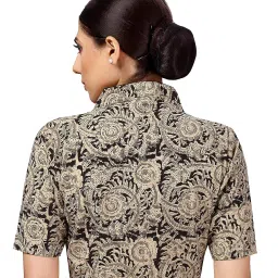 studio shringaar Women's Cotton Kalamkari Printed With Elbow Length Sleeves Readymade Saree Blouse image 1