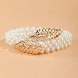 shining diva fashion Stylish Traditional Western Pearl Dresses Saree Jeans Waist Belt Chain Kamarband for Women and Girls (White) image 4