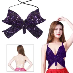 MYADDICTION Womens Belly Dance Bra Sequin Tops Latin Costumes Party Club Wear Purple 1 image 1