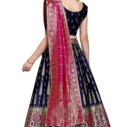 purvaja Women's Faux Silk Jacquard Semi-Stitched Embroidered Fabric Lehenga Choli image 1
