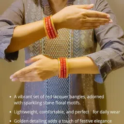 swara creations Lah/Lac bangles red color Set, LAHTHI Churi Kundan work for Women and Girls(8 pcs) image 2