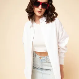 high star Women's Solid Spread Collar Oversized Fit Shirt image 4