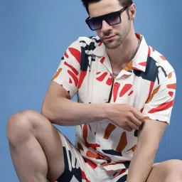rigo Printed Co-Ord Set for Men's | Casual Shirt & Shorts Night Suit Set | Lounge-wear Nightdress Pajama Set for Men's | Night Wear, Beach Wear, Vacation Wear Outfit image 1