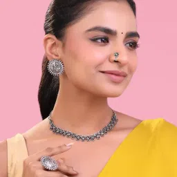 yellow chimes Oxidised Necklace Set For Women And Girls German Silver Oxidised Designed Ethnic Jewellery Choker Necklace Set For Women And Girls image 1