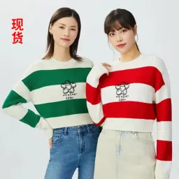 icw Women's Korean Chic Retoe Knitted Long Sleeve Round Neck Striped Pullover Top T-Shirt Sweater DN36 image 4