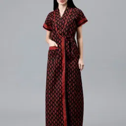 bellamy Beallamy Women's Pure Cotton Printed House Coat,Front Open Adjustable Nighty/Night wear A053 image 2