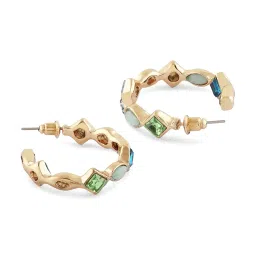 zaveri pearls Green Blue Dazzling Stones Embellished Contemporary Semi Hoop Studs Earrings For Women-ZPFK17215 image 4