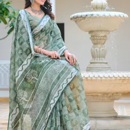 c j enterprise Women’s Pure Soft Mulmul Cotton Saree Linen For Wedding Sadi With Blouse Piece (Lilen) image 3