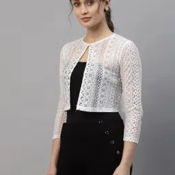 style quotient Women White Laced Cropped Shrug image 2