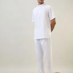 raymond SleepZ Men Comfort Fit Solid Pattern Pure Cotton Mandrin Collar Kurta Set image 1