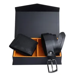 urban hyde Belt and Wallet Combo for Men Leather Gift Pack, Black image 1