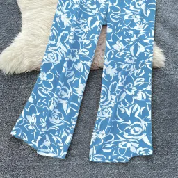 gufrina Women's Rayon Co-Ord Set with Button-Up Top & Wide Leg Pant 3/4th Sleeves Collar Neck Printed Pattern Regular Fit and Standard Length image 3