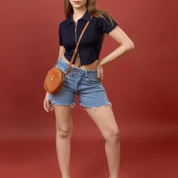 miniorra Womens Short Sleeve|Polo and Blouses Zippered Collared Business Casual Polo|Slim Fit Work Polo-DZ-05-NAVY_L image 2