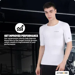 athmonk Compression T-Shirt Vest Body Shaper Half Sleeve for Men Boys Branded - Nylon Lycra Fabric - Workout Gym Cricket Football Sports Training - Keep Dry Tight Skin Fit - Round Neck image 2